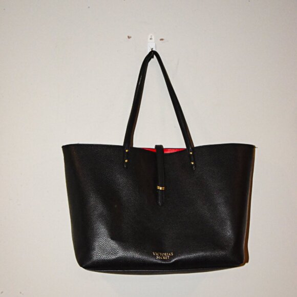 Victoria's Secret Tote Bag Black Faux Leather - Picture 1 of 4